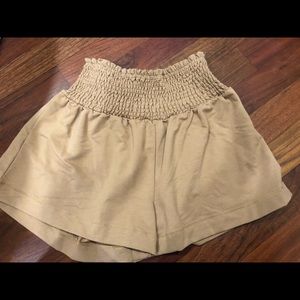 Tex Cotton Blend High Rise Smocked Shorts
